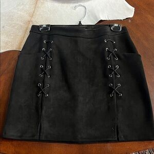Elegant Faux Suede Black Lace-Up Skirt